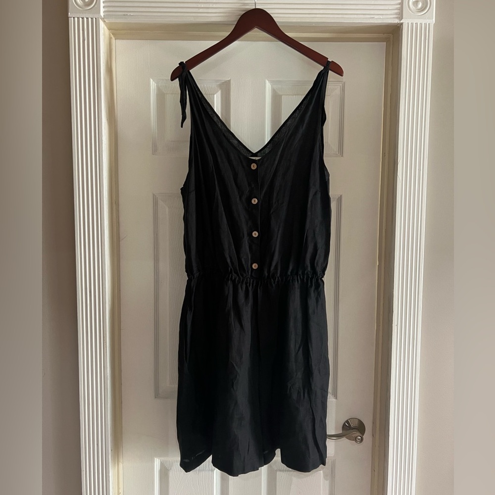 Magic Linen Mendocino Black Short Linen Jumpsuit Romper